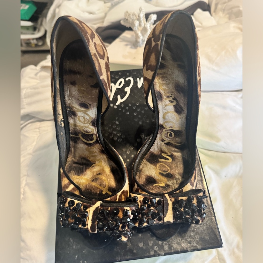 Sam Edelman Animal Print Heels with Black Embellishments